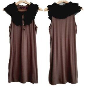 TWELVE BY TWELVE Ruffle Collar Tunic Tank Top Taupe Sz M